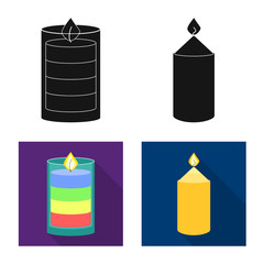 Vector illustration of relaxation and flame sign. Set of relaxation and wax vector icon for stock.