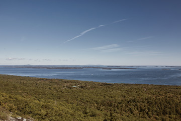 Overlooking Penobscot Bay from the summit of Mt Battie at Camden Hills Stat Park in Camden, Maine.  
