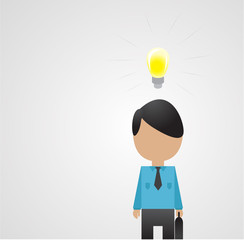 Businessman With An Idea And Briefcase - Vector. Businessman Profile Full Size - Isolated On Gray Background. Cartoon Character Vector. Businessman Idea Vector. Business Concept Idea