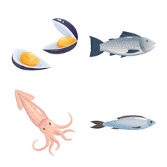 Vector illustration of food and sea icon. Set of food and healthy stock symbol for web.
