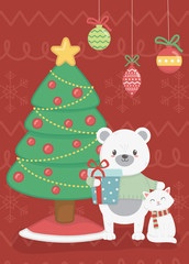 polar bear and cat with tree gift celebration merry christmas poster