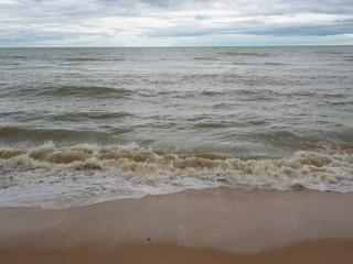 Fototapeta na wymiar Beautiful clean sandy beach with soft blue..