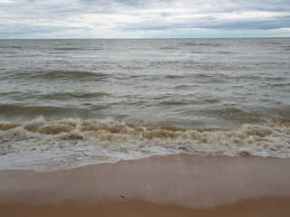 Beautiful clean sandy beach with soft blue..