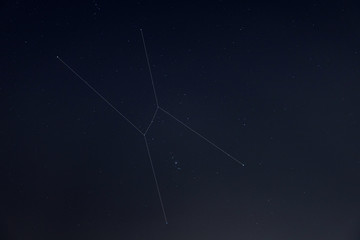 Orion constellation in the night starry sky