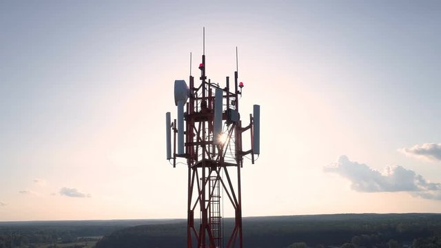 Flight up on drone along telecommunications tower