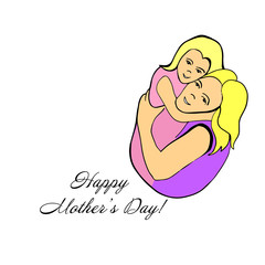 Abstract heart with mom and daughter. Happy Mother's Day. Vector illustration
