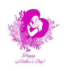 Abstract heart with mom and daughter. Happy Mother's Day. Vector illustration