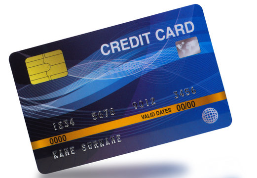  blue credit card on white background. (clipping path)
