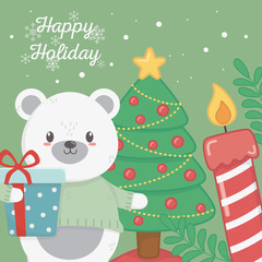 polar bear tree gift and candle celebration happy holiday poster