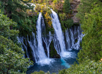 Naklejka na ściany i meble Waterfall in a paradise at California, McArthur Burney Falls, California, Nature, Amazing Waterfall