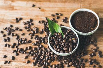 coffee grounds and beans