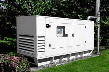 emergency generator for uninterruptible power supply, diesel installation in an iron casing with an electric switchboard power management. - obrazy, fototapety, plakaty