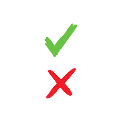 Checkmark icons doodles. Green tick and red x. 