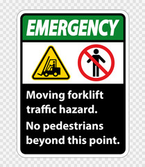 Moving forklift traffic hazard,No pedestrians beyond this point,Symbol Sign Isolate on transparent Background,Vector Illustration