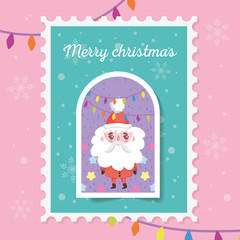 santa with lights star snowflakes merry christmas stamp