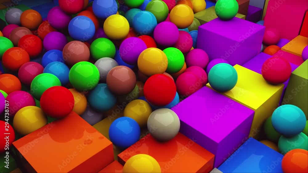 Aufkleber computer generated background multicolored isometric spheres scatter on cubes, top view. 3d renderin