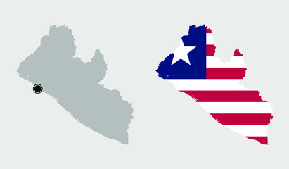 Contour of Liberia in grey and in flag colors