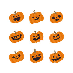Halloween pumpkins cute vectors. Set of smiling and funny pumpkin illustrations.