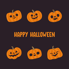 Halloween pumpkins cute vectors. Set of smiling and funny pumpkin illustrations.