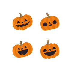 Halloween pumpkins cute vectors. Set of smiling and funny pumpkin illustrations.