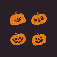 Halloween pumpkins cute vectors. Set of smiling and funny pumpkin illustrations.