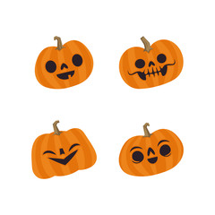 Halloween pumpkins cute vectors. Set of smiling and funny pumpkin illustrations.