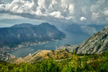 Obraz premium Kotor bay, Montenegro, view from the road winding in narrow bends over the bay