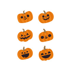 Halloween pumpkins cute vectors. Set of smiling and funny pumpkin illustrations.