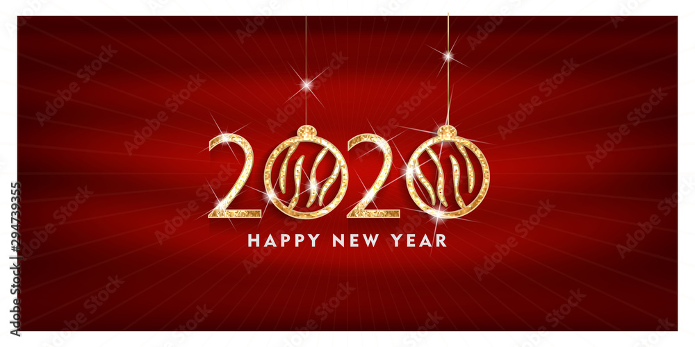 Wall mural 2020 happy new year. gold design of greeting card. gold shining pattern. happy new year banner with 