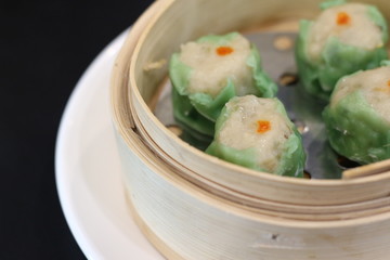Pork Dim Sum in bamboo steamer
