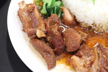 Stewed pork leg with rice and vegetable