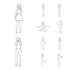 Vector illustration of posture and mood symbol. Collection of posture and female stock symbol for web.