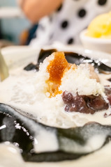 cold shaved ice with colorful dessert