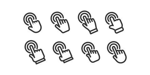 Hand clicking icons. Click vector hands.