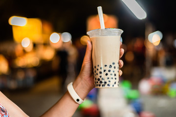taiwanese bubble milk tea at night marketplace