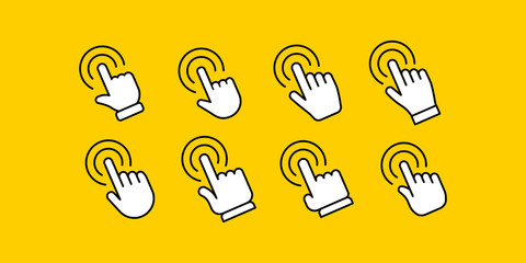 Click vector icons. Hands clicking collection.