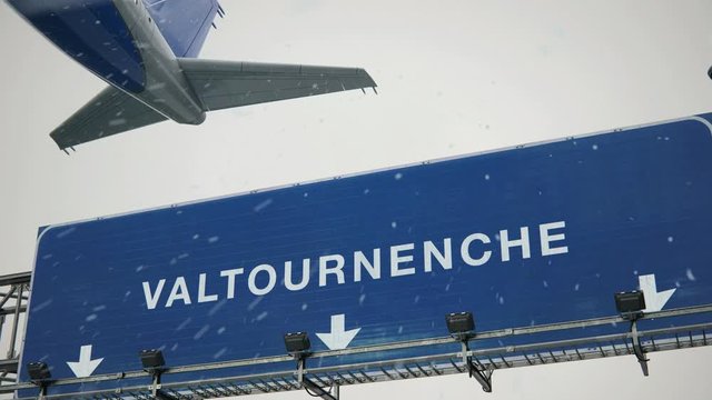 Airplane Takeoff Valtournenche in Christmas