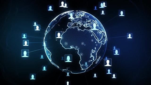 Global network connections. Concept of social networking and internet. You can use it for a technology, communication or social media background. Blue version. Loop, alpha channel included. 4K