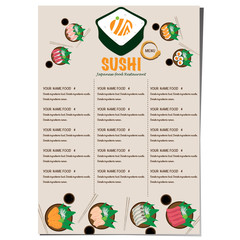 sushi japanese restaurant menu template design graphic