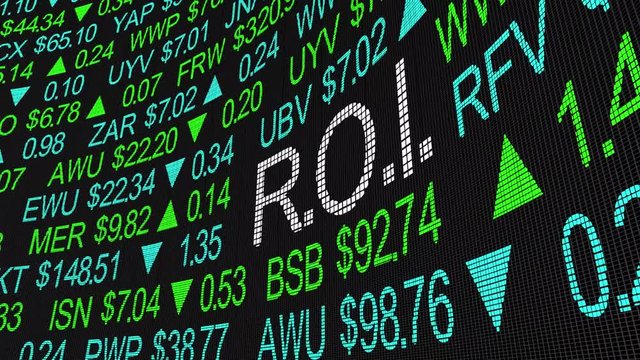  ROI Return on Investment Ticker Stock Market 3d Animation