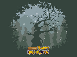 Happy Halloween. icon tree background at night forest. Concept cartoon Halloween day elements. Vector clipart illustration