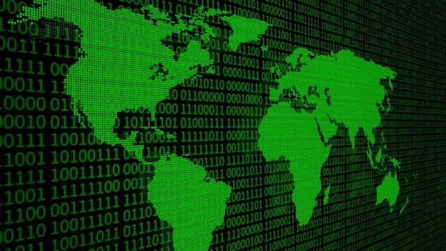 4k World map dots concept,Digital binary code,Digital marketing business background.a scientific technology data binary code network conveying connectivity,seamless loop.