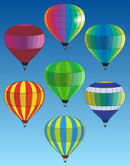 Obraz premium Colorful flying hot air balloons in the sky cartoon vector illustration.
