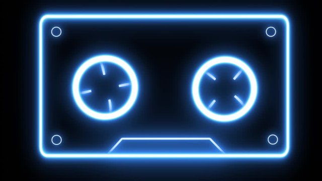 Retro neon cassette tape looping. 1980s / 1990s themed background
