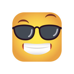 square emoticon with sunglasses face character icon