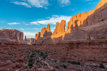 Hiking Path through the Stone Formation Park Avenue of Arches National Park, Utah, USA