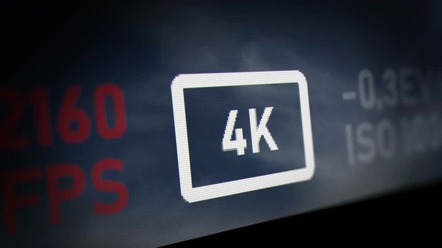 4k Ultra HD Label of Camera Interface on Monitor Screen.