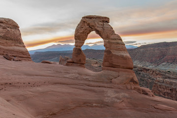 Sunrise over Delicate Arch in the Very Early Morning in Arches National Park, Utah, USA