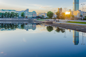 Yekaterinburg.Russia.View of the city pond and the city center.