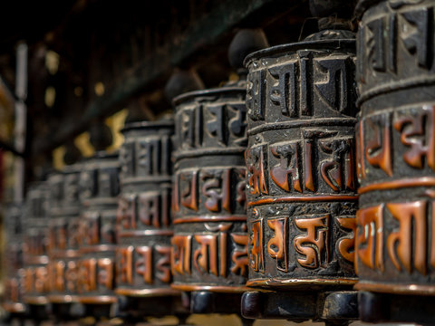 A row of prayer wheels